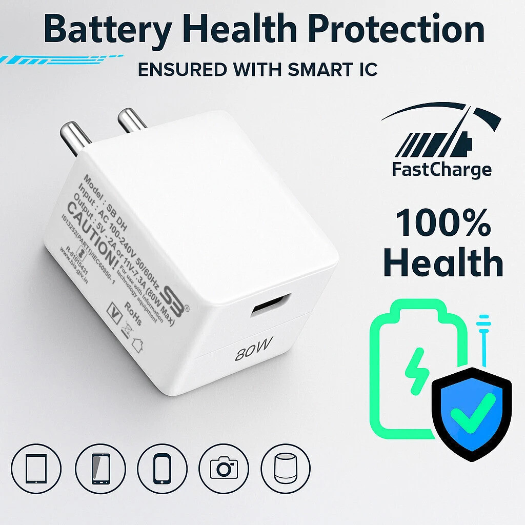 SB 80 W SuperVOOC 7.3 A Wall Charger for Mobile with Detachable Cable (White, Cable Included) - Image 2