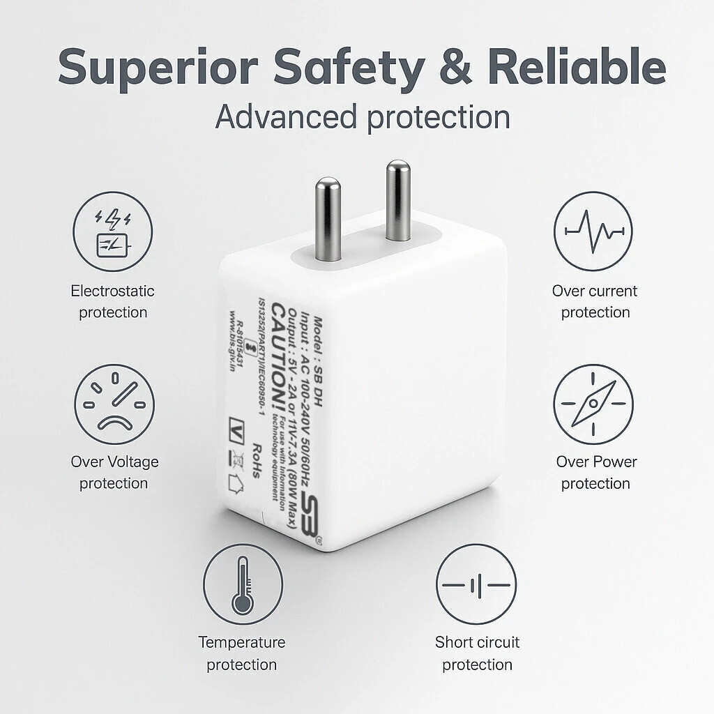 SB 80 W SuperVOOC 7.3 A Wall Charger for Mobile with Detachable Cable (White, Cable Included) - Image 4