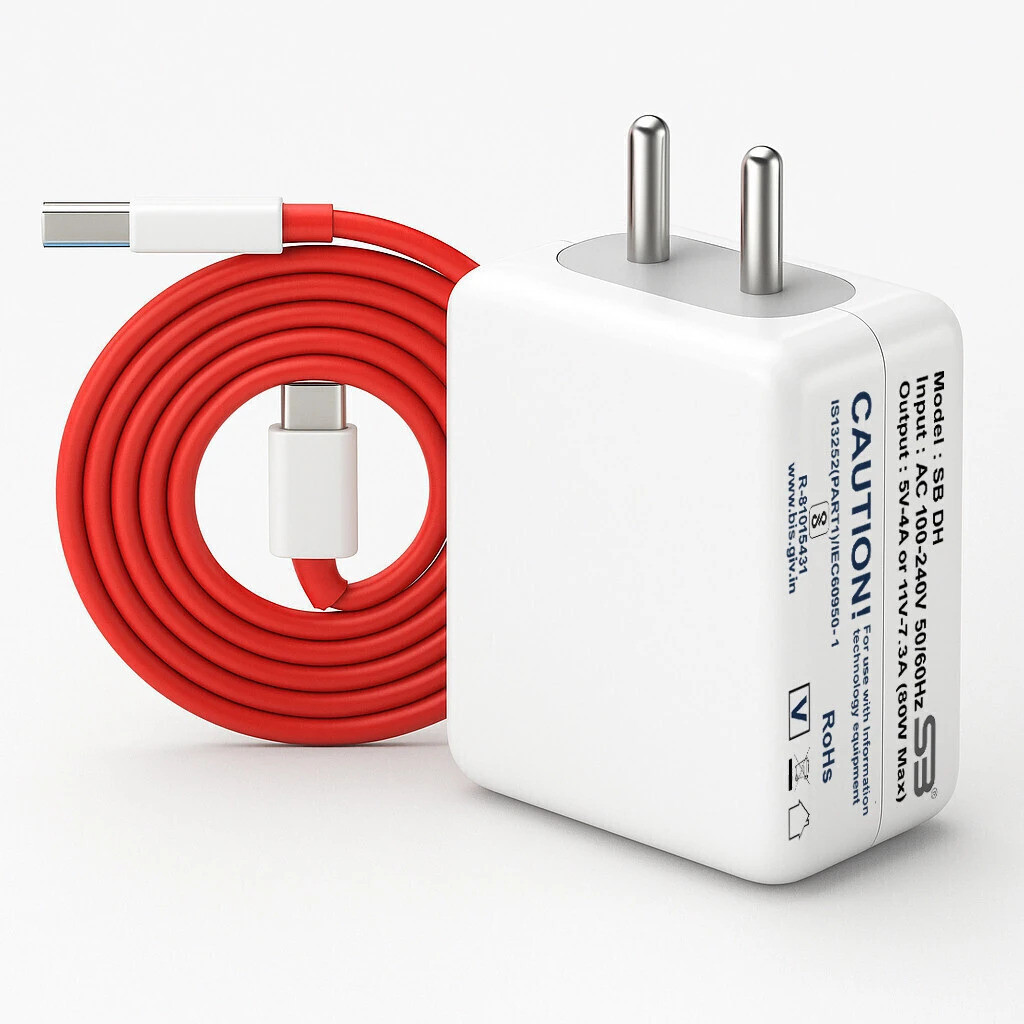 SB 80 W SuperVOOC 7.3 A Wall Charger for Mobile with Detachable Cable (White, Cable Included)