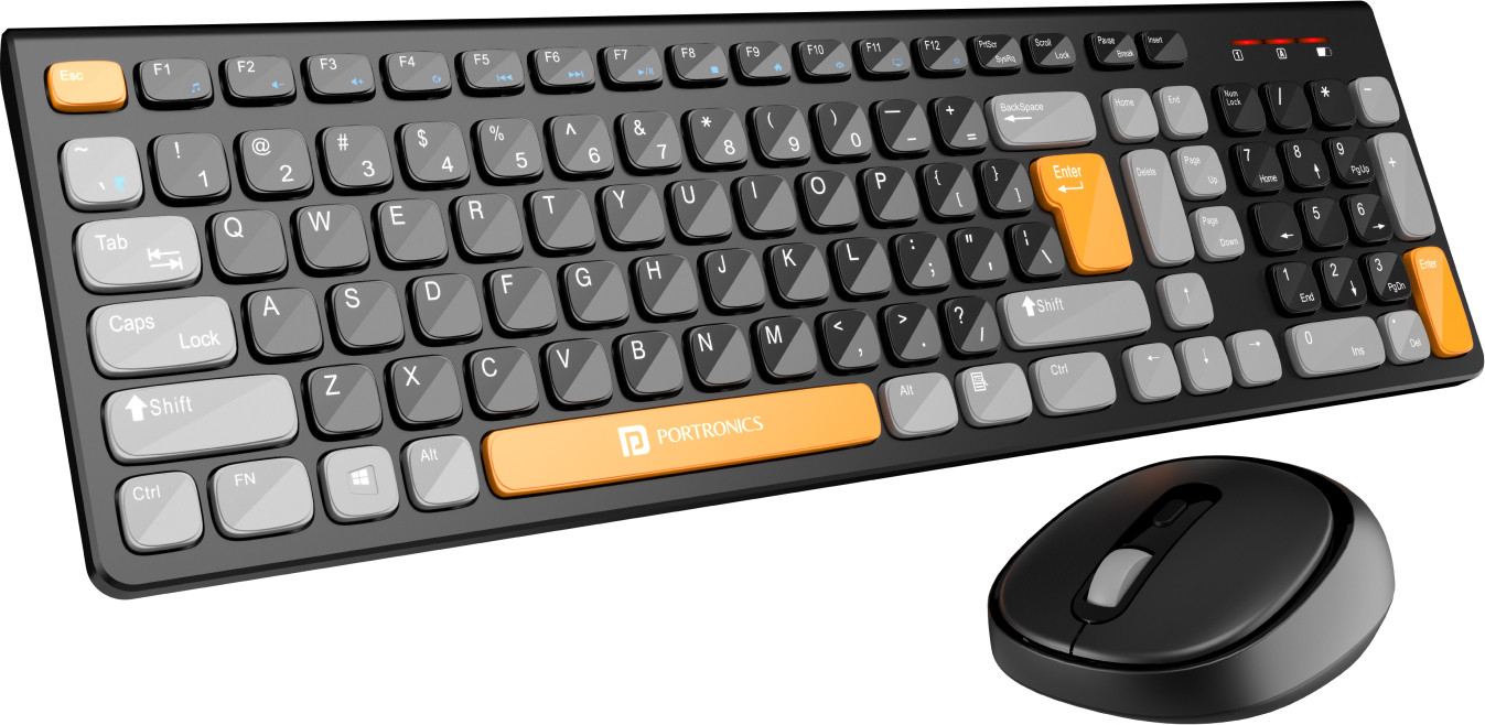 Portronics Key7 Combo Mouse Combo Set with 2.4Ghz, 1200 DPI Wireless Standard Laptop Keyboard Compatible with Desktop, Laptop, Mac Key7 Combo (Black, Orange)