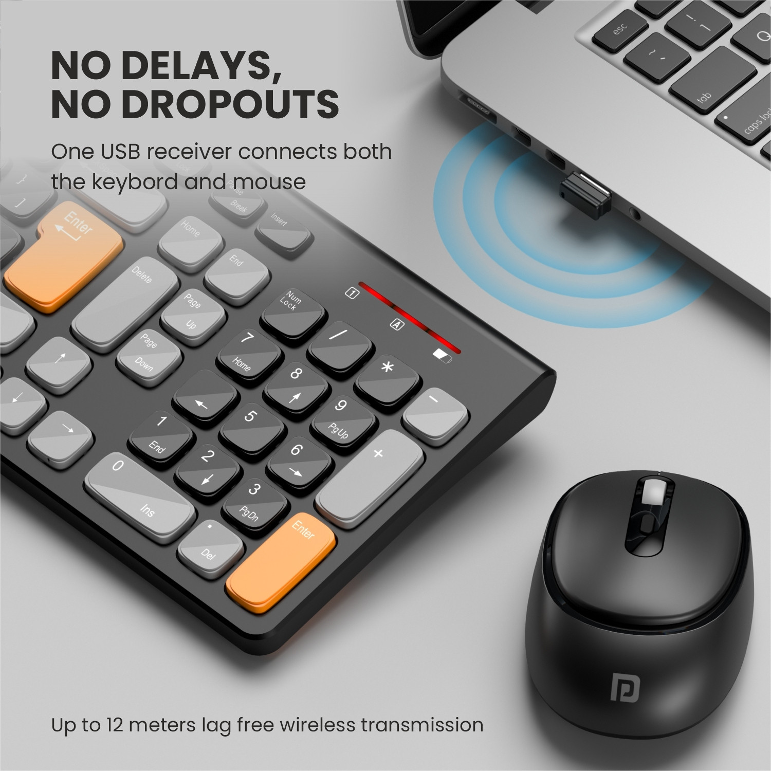 Portronics Key7 Combo Mouse Combo Set with 2.4Ghz, 1200 DPI Wireless Standard Laptop Keyboard Compatible with Desktop, Laptop, Mac Key7 Combo (Black, Orange) - Image 3