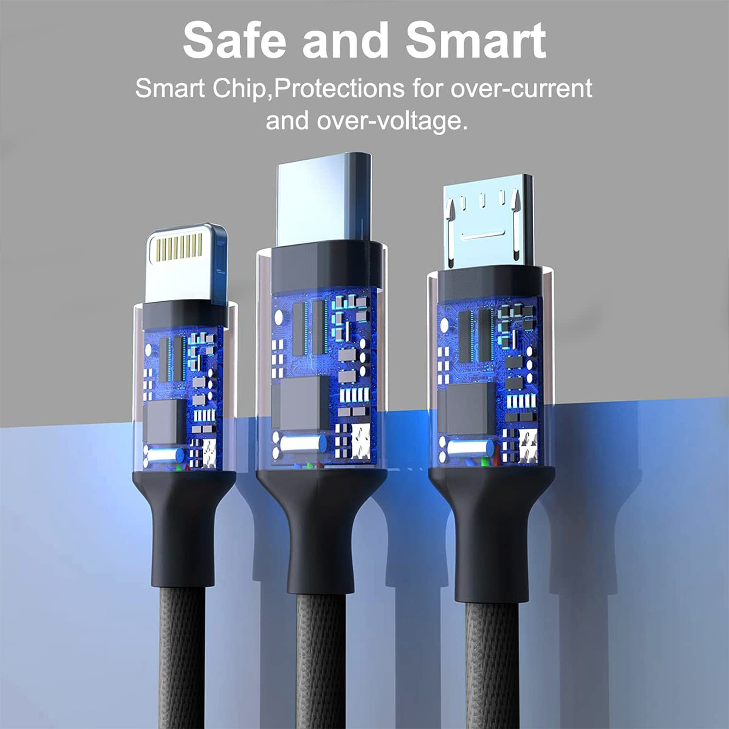 Bestor USB Type C Cable 2 A 1.2 m Multi Charging Cable 4ft 3 in 1 Nylon Braided Multiple USB Fast Charging Cable for Android, iOS and Type C Devices USB Port Connectors Compatible Smart Phones & Tablets And More (Black) (Compatible with SMART PHONE, IOS, ANDROID, Black, One Cable) - Image 2