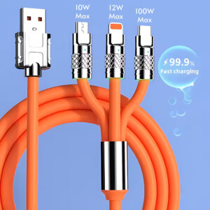 Doyers 3-in-1 Cable 6 A 1 m Silicone Multiple USB Cable Universal Charging Cord with Type-C, Micro USB and iP Port for Cell Phones and More  (Compatible with Smartphones, iPhone, Android, Orange, One Cable)