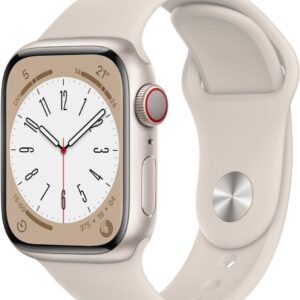Apple Watch Series 8, 41mm GPS + Cellular ECG app, Temperature sensor, Crash Detection  (Starlight Sport Strap, Regular)