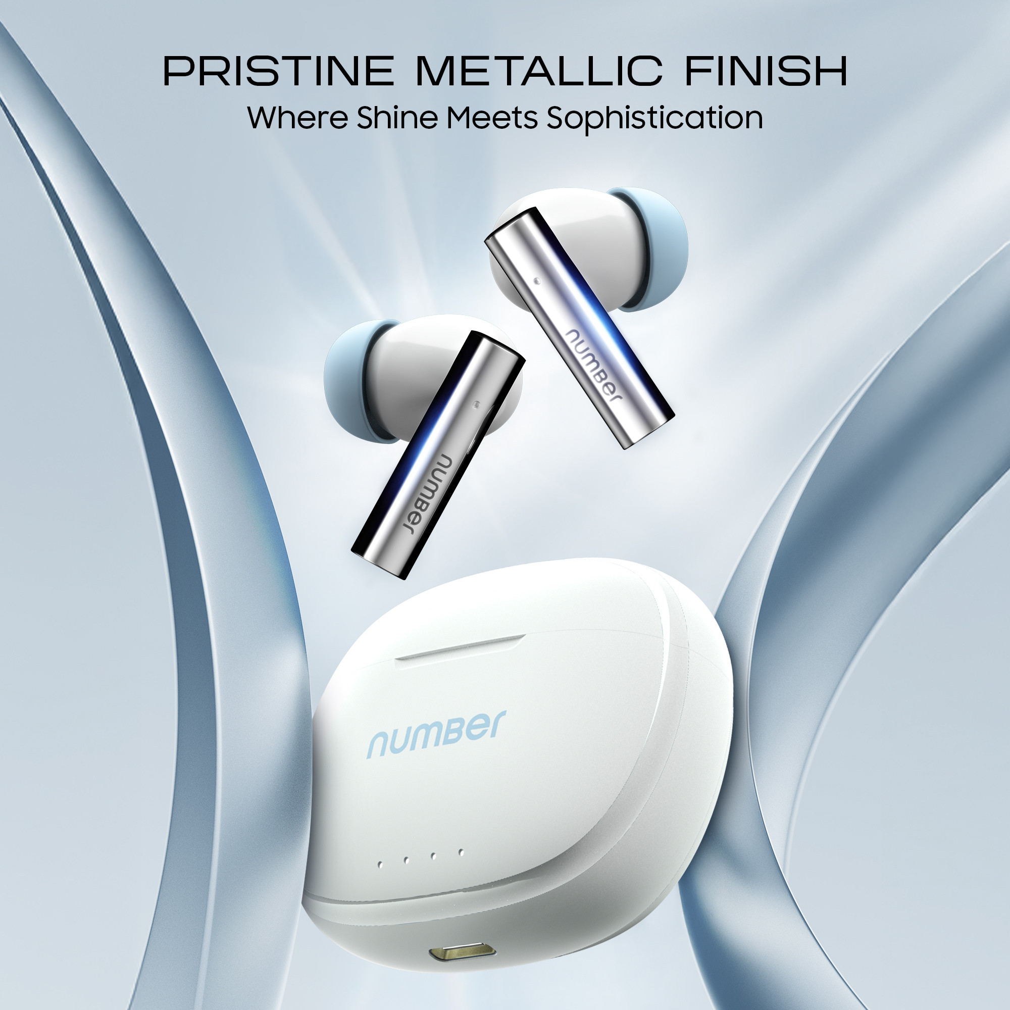 Number Navo Buds X1 w/ 50H Playtime, Dual Pairing, 13mm Speakers, ENC, 45ms Low Latency Bluetooth (White Sky, In the Ear) - Image 2