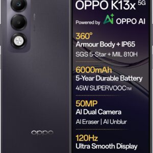 OPPO K13x 5G 6000mAh and 45W SUPERVOOC Charger & AI (Midnight Violet, 128 GB)  (8 GB RAM)
