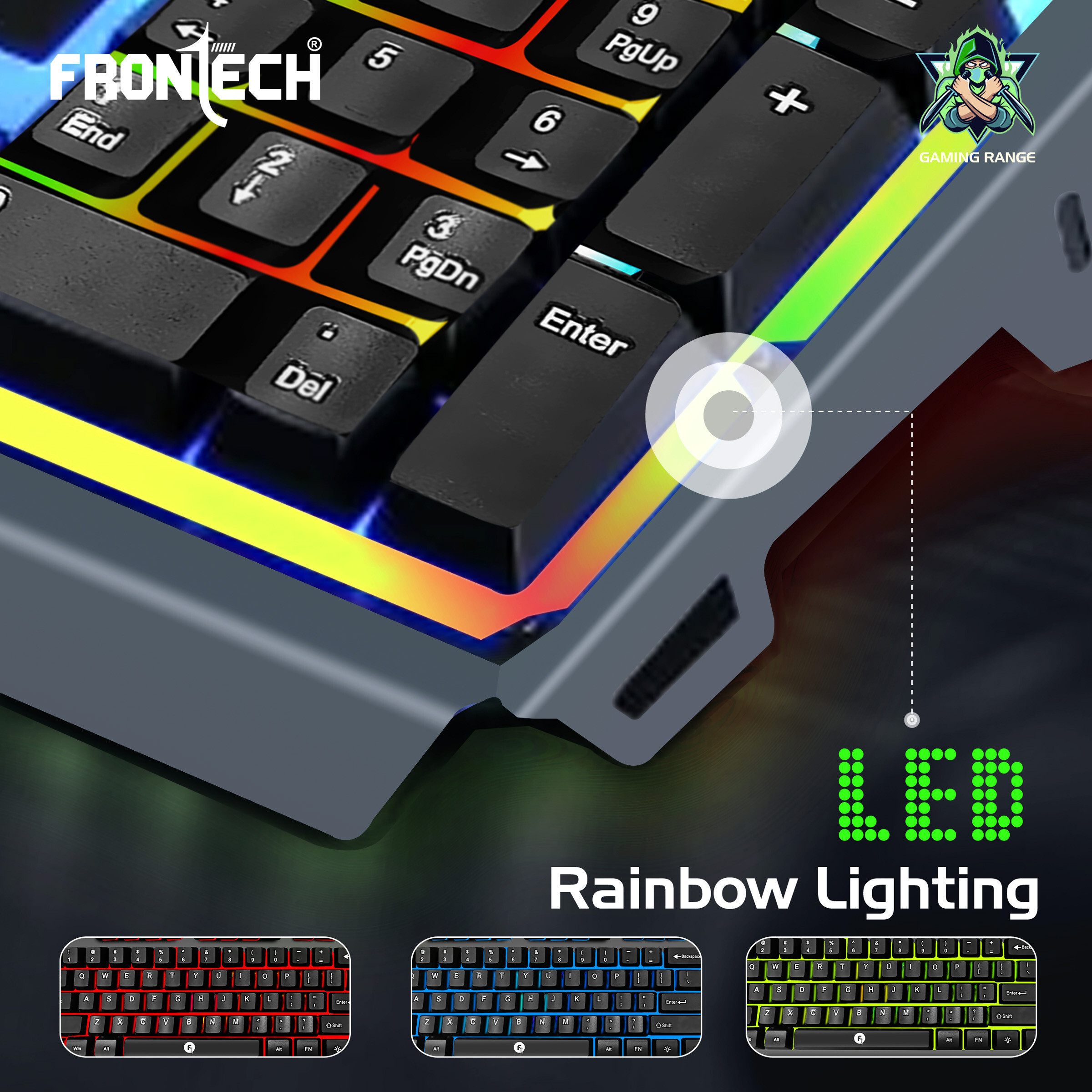 Frontech Wired Keyboard | RGB Backlight Effect | 104 Keys With 1.5M Braided Cable KB-0049 Wired USB Standard Gaming Keyboard Compatible with Desktop, Laptop, Mac - Image 3